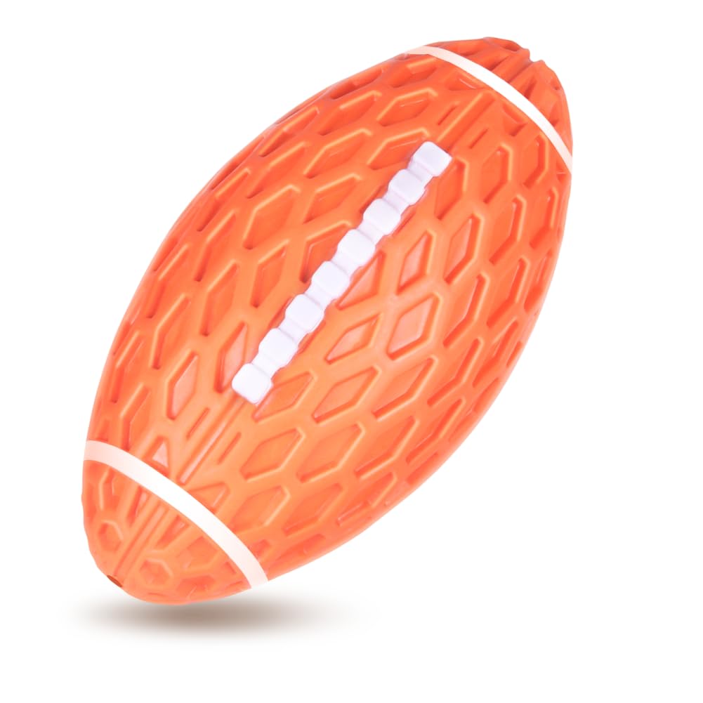 AUSCAT 2PCS Dog Rugby Ball, Squeaky Dog Ball for Small Medium Dogs, Dog Rugby Ball Toy, Green and Orange, Small, 4.1"/10.4 cm