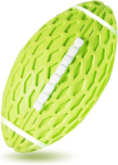 AUSCAT Squeaky Dog Ball for Aggressive Chewers, Tough Rubber Dog Rugby Ball for Medium Large Dogs, Green, Large, 5.5"/14 cm