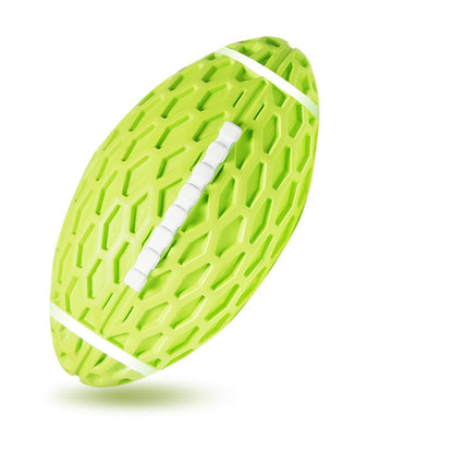 AUSCAT 2PCS Dog Rugby Ball, Squeaky Dog Ball for Small Medium Dogs, Dog Rugby Ball Toy, Green and Orange, Small, 4.1"/10.4 cm