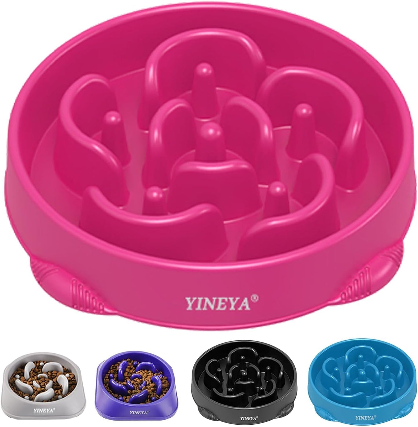 YINEYA Slow Feeder Dog Bowl Anti Gulping Healthy Eating Dog Slow Food Feeding Pet Bowl Slow Eating Healthy Design for Large Size Dogs (Rosered)