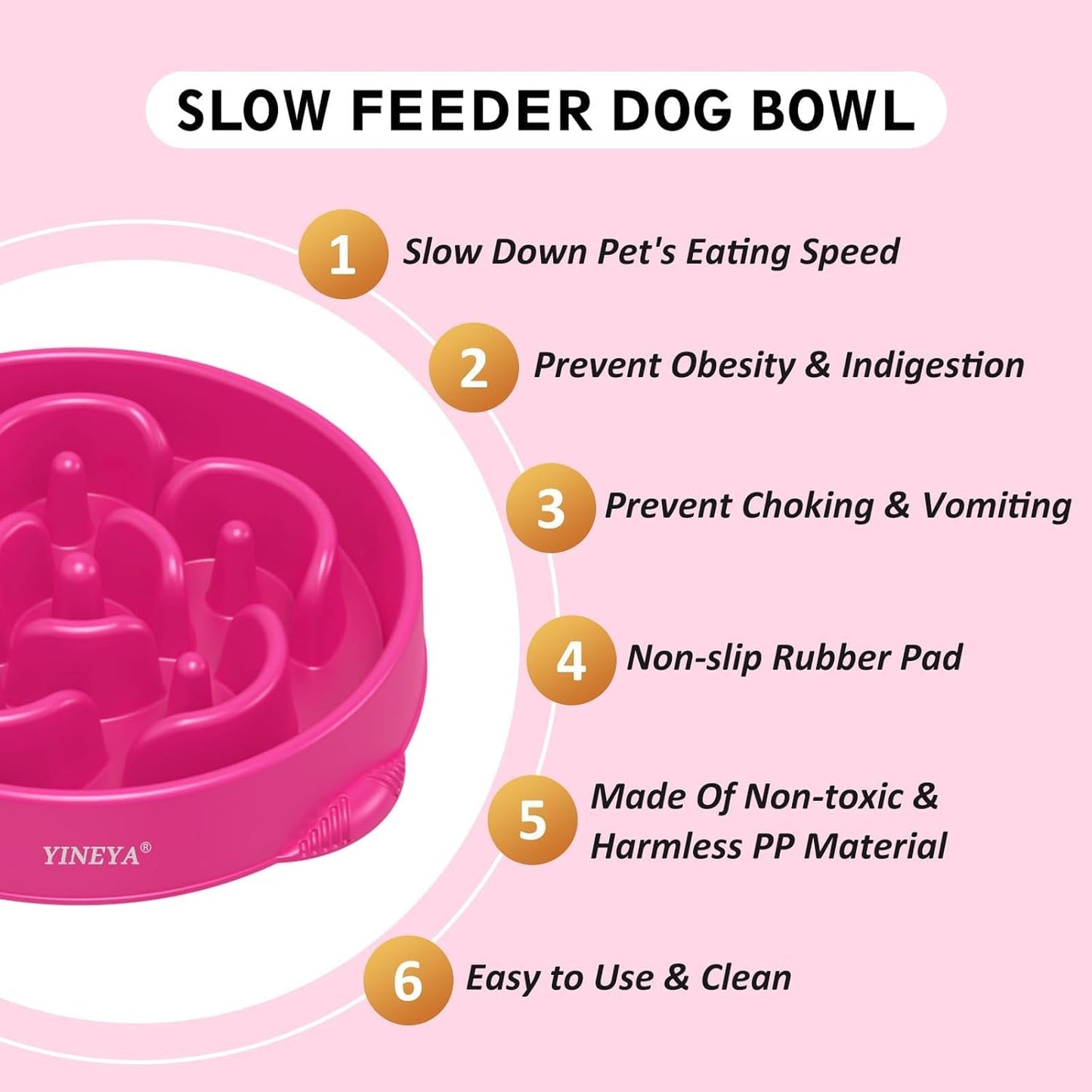 YINEYA Slow Feeder Dog Bowl Anti Gulping Healthy Eating Dog Slow Food Feeding Pet Bowl Slow Eating Healthy Design for Large Size Dogs (Rosered)