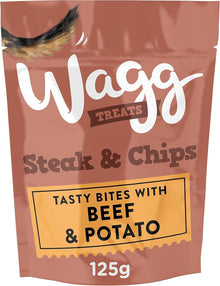 Wagg Steak & Chips Tasty Bites Beef & Potato Dog Treats 125g (Pack of 7) - Oven Baked