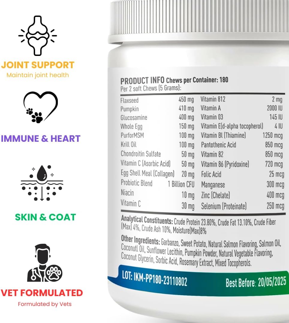 Doggy Dailies | Vitamins Supplements For Dogs | Skin & Coat | Probiotics + Joint Support 24 Vitamins & Minerals puppy to Senior Multivitamin