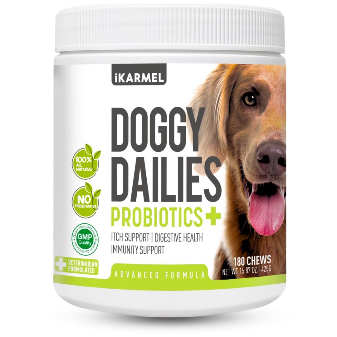 Doggy Dailies Probiotics for Dogs | Canine Supplements for Digestive and Immunity Support | Skin Health and Itch Relief | Vitamin Treats for Dogs | Probiotic (90 Chews)