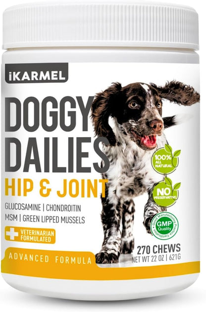 Joint Supplements for Dogs | Hip and Joint Care | with Glucosamine, Chondroitin, and Green-Lipped Mussels | Puppy to Senior Dog Treats for Stiff Joints (270 Chews)