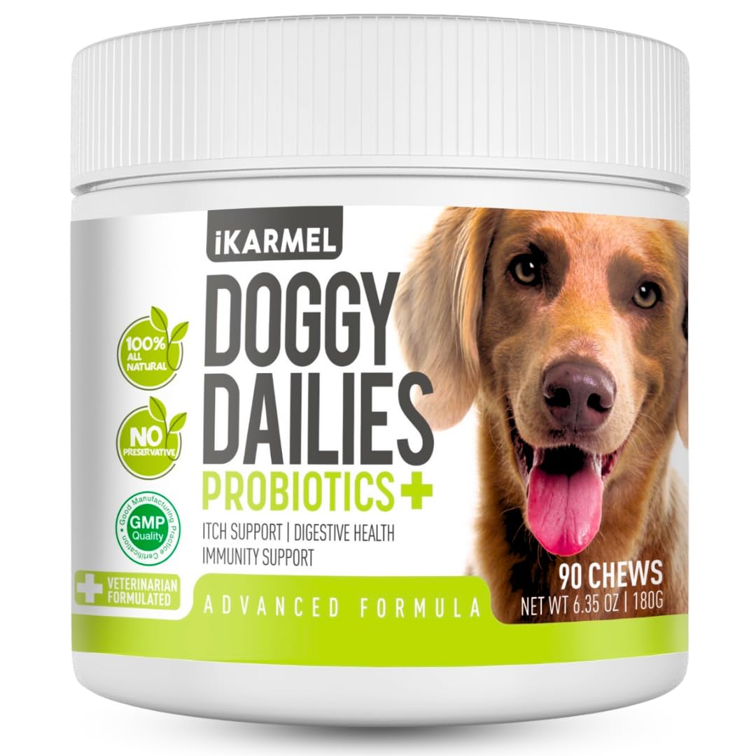 Doggy Dailies Probiotics for Dogs | Canine Supplements for Digestive and Immunity Support | Skin Health and Itch Relief | Vitamin Treats for Dogs | Probiotic (90 Chews)