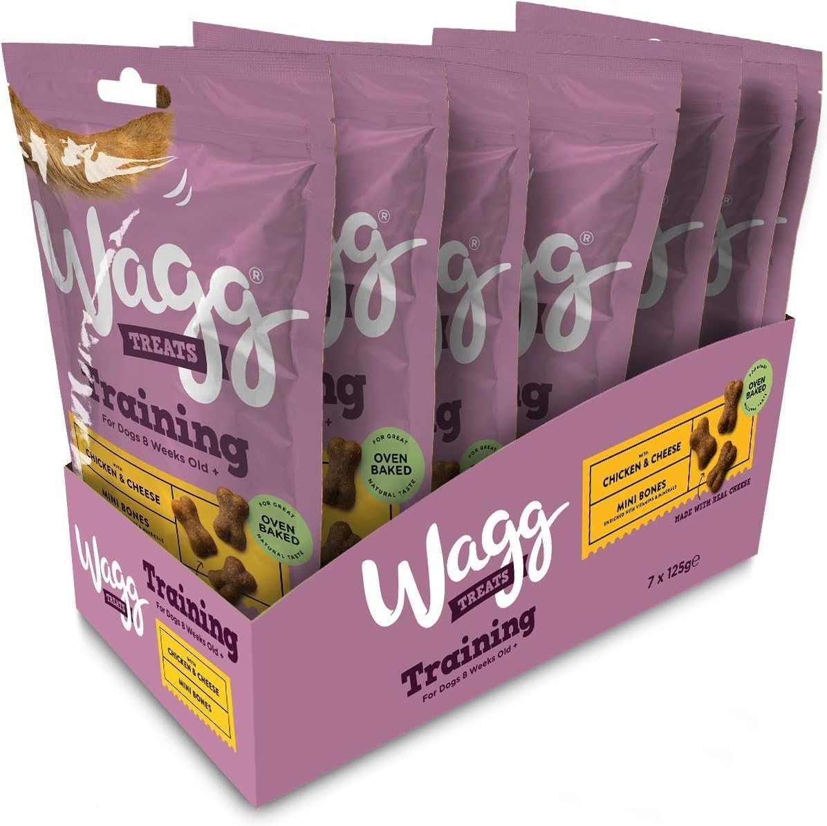 Wagg Training Mini Bones Chicken & Cheese Dog Treats 125g (Pack of 7) - Oven Baked
