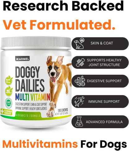 Doggy Dailies | Vitamins Supplements For Dogs | Skin & Coat | Probiotics + Joint Support 24 Vitamins & Minerals puppy to Senior Multivitamin