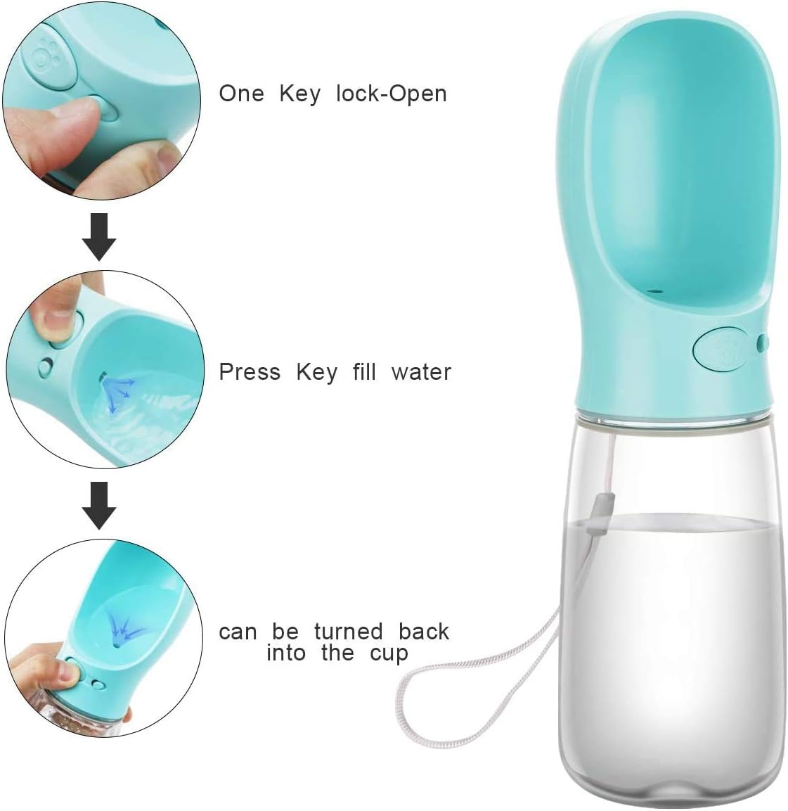 COTOP Portable Dog Water Bottle 350/550ml, Pet Water Dispenser Antibacterial Food Grade Leak Proof Dog Cat Travel Drink Bottle Bowl, Pet Outdoor Drinking Cup Dog Gift (550ml, Blue)