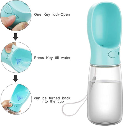 COTOP Portable Dog Water Bottle 350/550ml, Pet Water Dispenser Antibacterial Food Grade Leak Proof Dog Cat Travel Drink Bottle Bowl, Pet Outdoor Drinking Cup Dog Gift (550ml, Blue)