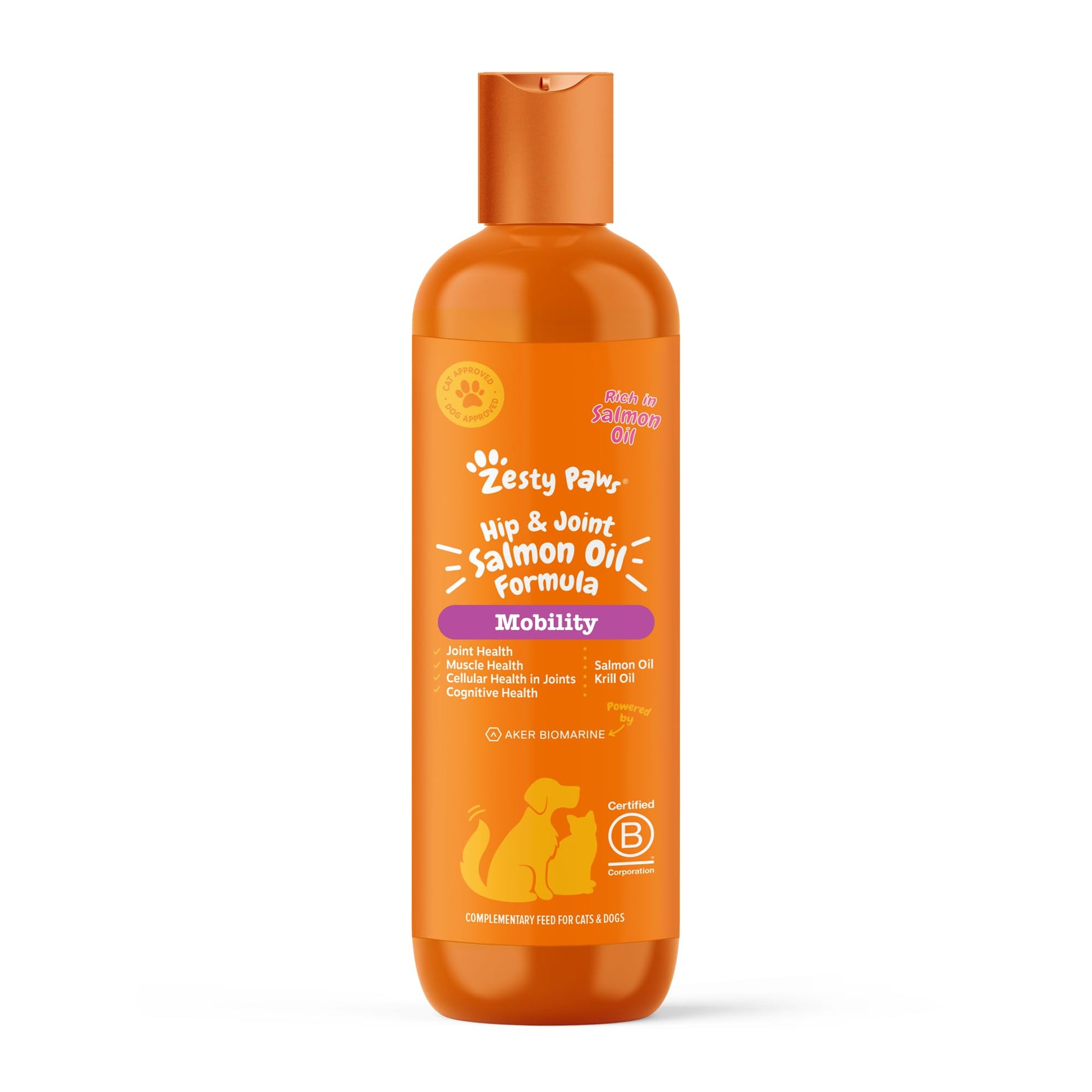 Zesty Paws Hip & Joint Salmon Oil For Cats & Dogs | Supports Mobility, Joint, Muscle, Cognitive & Cellular Health | Contains Salmon, Krill, Flaxseed Oils, Vitamin E | Daily Use | 250ml