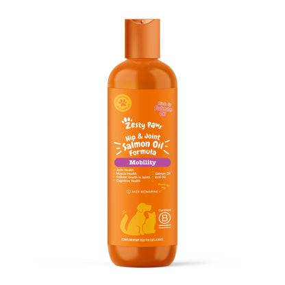 Zesty Paws Hip & Joint Salmon Oil For Cats & Dogs | Supports Mobility, Joint, Muscle, Cognitive & Cellular Health | Contains Salmon, Krill, Flaxseed Oils, Vitamin E | Daily Use | 250ml
