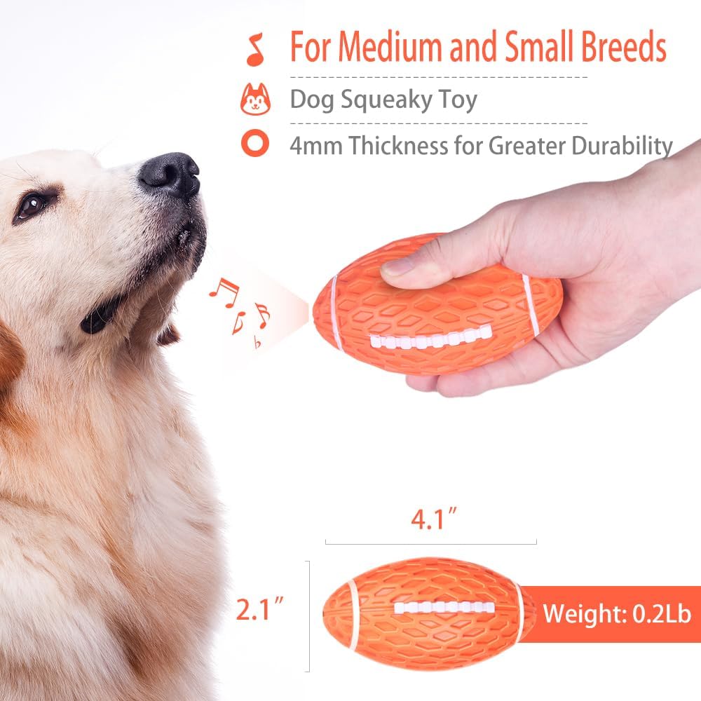 AUSCAT 2PCS Dog Rugby Ball, Squeaky Dog Ball for Small Medium Dogs, Dog Rugby Ball Toy, Green and Orange, Small, 4.1"/10.4 cm