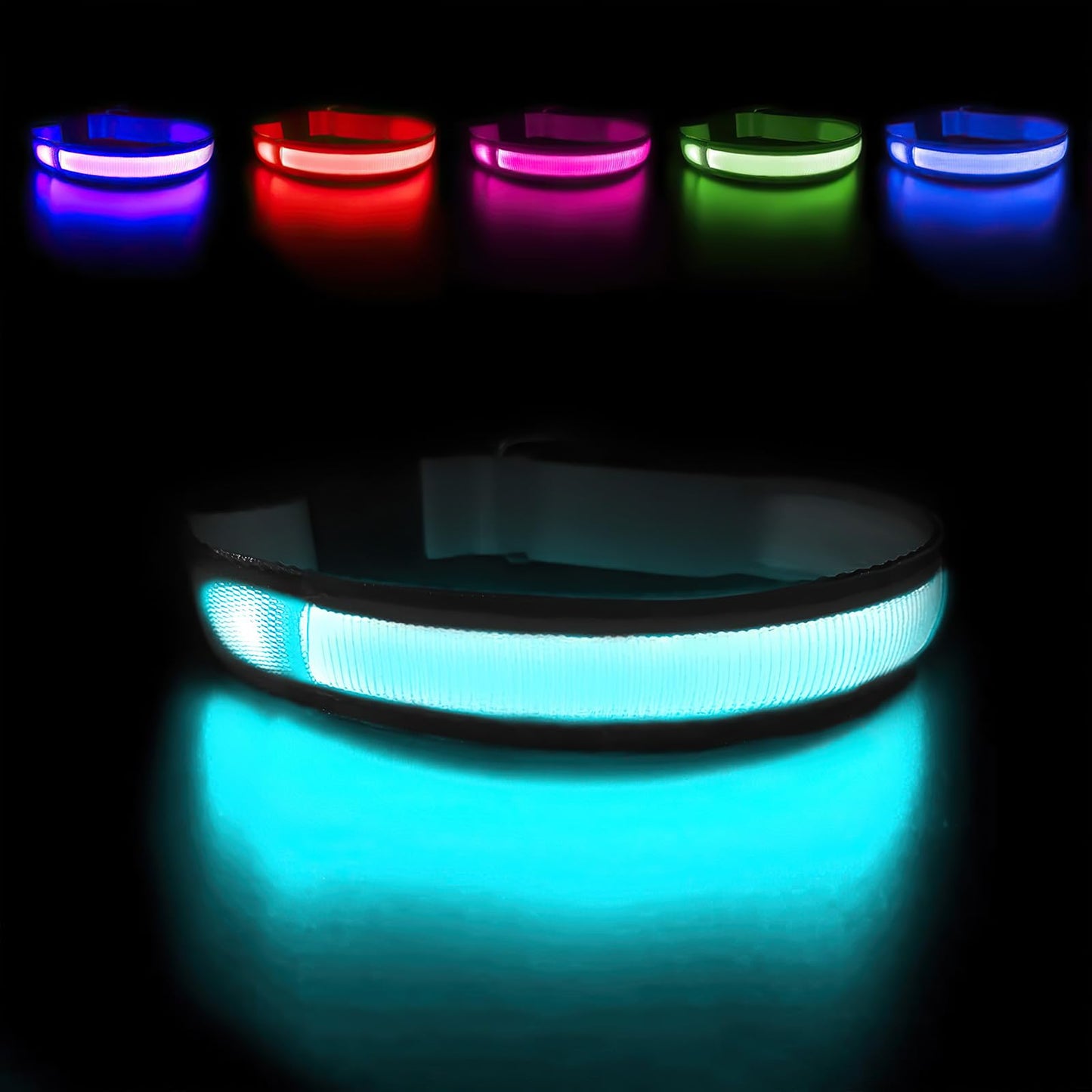 MASBRILL Light Up Dog Collar, LED Dog Collar Lights for the Dark, Rechargeable and Waterproof Flashing Dog Collars with 3 Glowing Modes, Adjustable Pet Collar for Small/Medium/Large Dog(Orange M)
