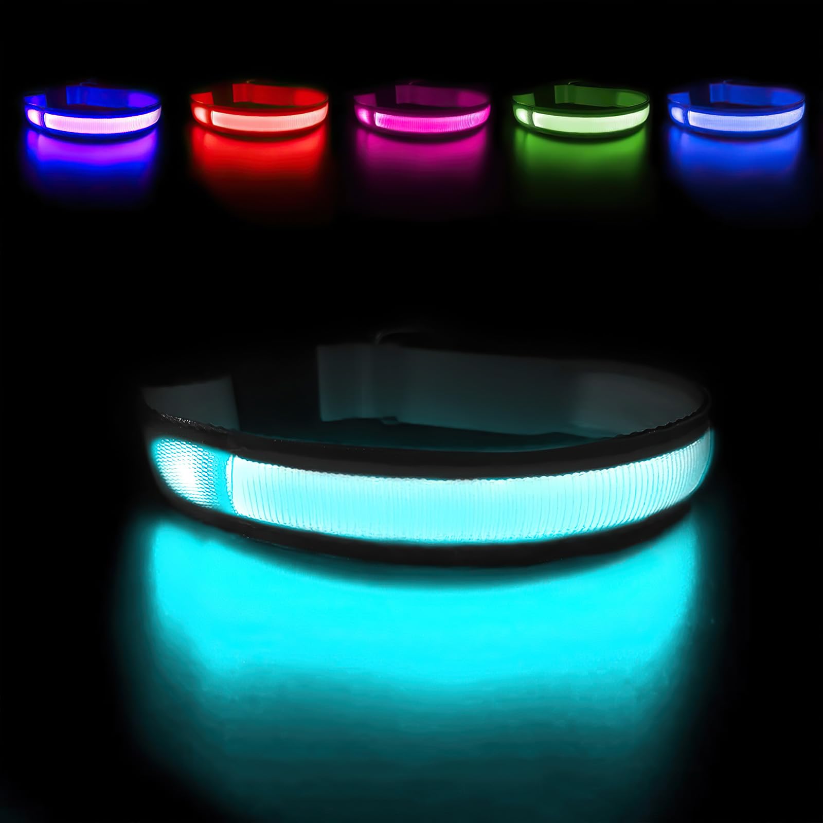 MASBRILL Light Up Dog Collar, LED Dog Collar Lights for the Dark, Rechargeable and Waterproof Flashing Dog Collars with 3 Glowing Modes, Adjustable Pet Collar for Small/Medium/Large Dog(Orange M)