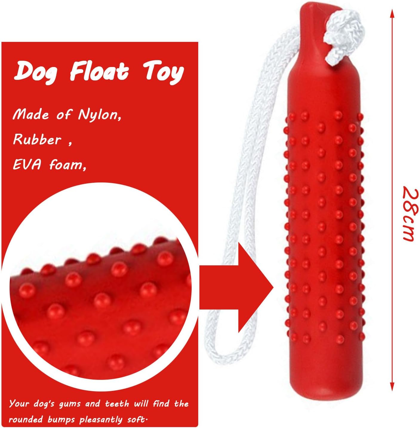 Dog Toy for Destructive Chewers - Durable Floating Chew Stick, Tough Rubber & Waterproof for Swimming, Fetch Training, Bright Red Sink-Free Pool Dog Stick Toys