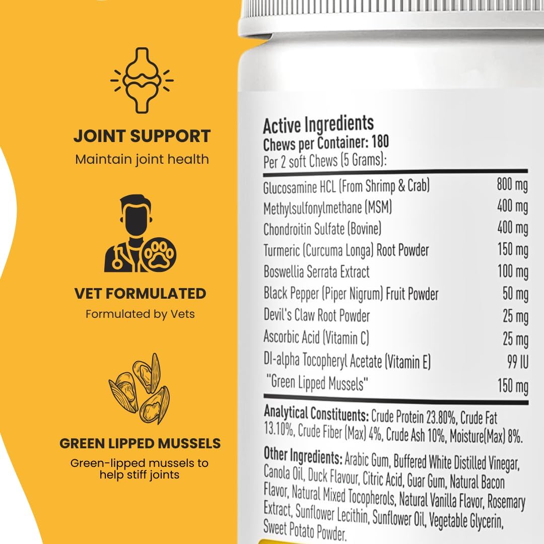 Joint Supplements for Dogs | Hip and Joint Care | with Glucosamine, Chondroitin, and Green-Lipped Mussels | Puppy to Senior Dog Treats for Stiff Joints (270 Chews)