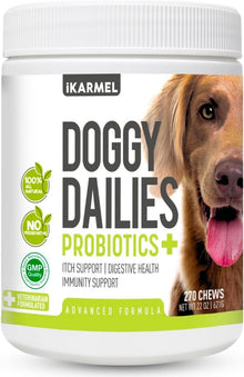 Doggy Dailies Probiotics for Dogs - Canine Supplements for Digestive and Immunity Support - Skin Health and Itch Support - Vitamin Treats - Veterinarian Formulated Probiotic