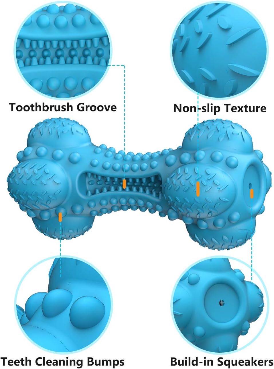 SCHITEC Dog Chew Toy, Indestructible Tough Squeaky Pet Chew Toy for Aggressive Chewers, Durable Natural Rubber Bone with Toothbrush, Large Medium Breed Teeth Cleaning Care