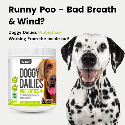 Doggy Dailies Probiotics for Dogs | Canine Supplements for Digestive and Immunity Support | Skin Health and Itch Relief | Vitamin Treats for Dogs | Probiotic (90 Chews)