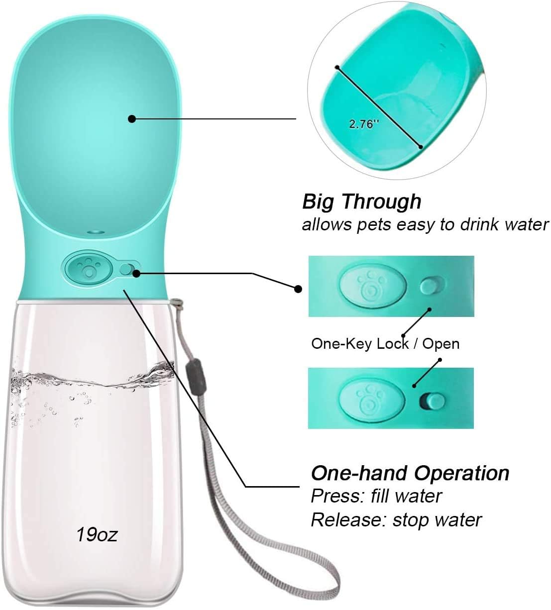 COTOP Portable Dog Water Bottle 350/550ml, Pet Water Dispenser Antibacterial Food Grade Leak Proof Dog Cat Travel Drink Bottle Bowl, Pet Outdoor Drinking Cup Dog Gift (550ml, Blue)