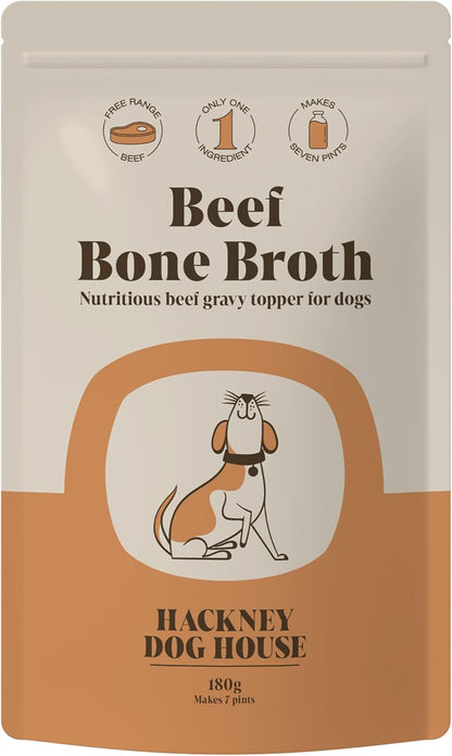 Beef Bone Broth for Dogs & Cats | Create Delicious Bone Broth Gravy | Dog Food Topper for Picky Eaters | Each Pack Makes 9 Pints | Hackney Dog House (Beef)