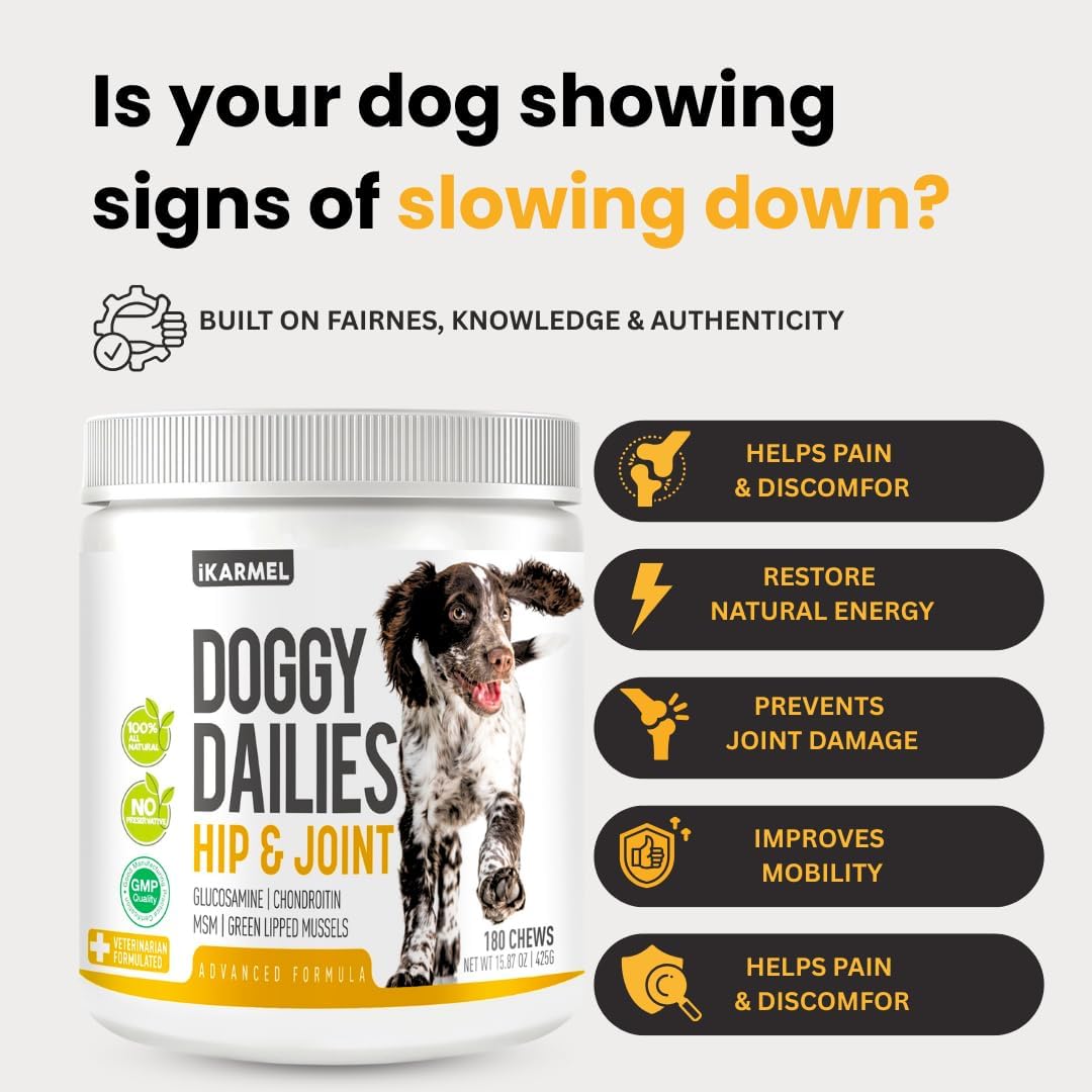 Joint Supplements for Dogs | Hip and Joint Care | with Glucosamine, Chondroitin, and Green-Lipped Mussels | Puppy to Senior Dog Treats for Stiff Joints (180 Chews)