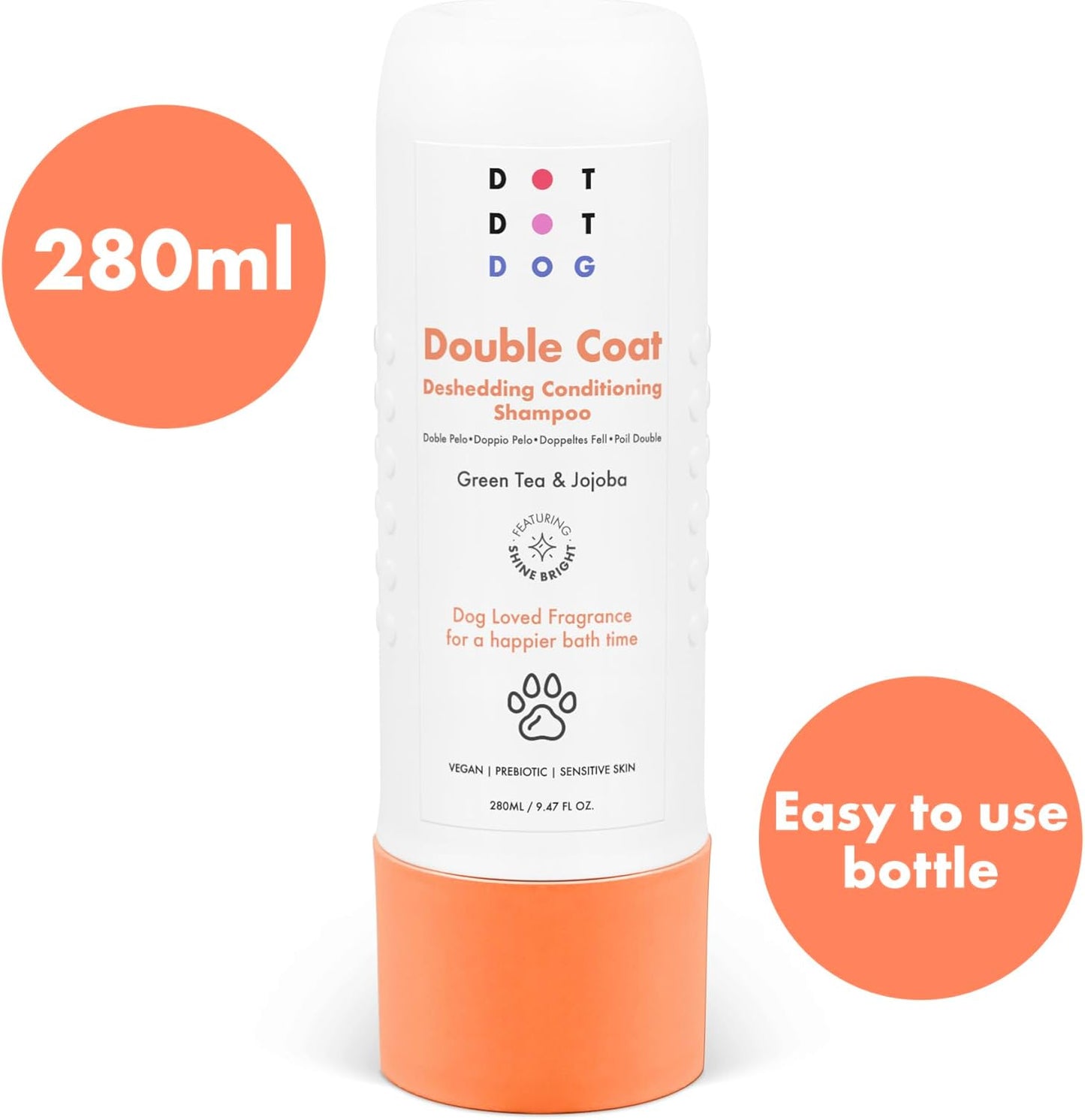 Deshedding Dog Shampoo and Conditioner for Double Coats - Reduces Shedding - Gentle, Hypoallergenic & Vegan, Low-Irritation Fragrance Dog Shampoo Sensitive Skin & Itchy Skin - Soft & Shiny Fur - 280ml