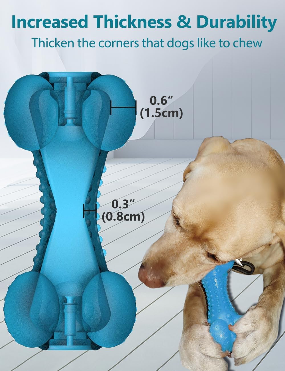SCHITEC Dog Chew Toy, Indestructible Tough Squeaky Pet Chew Toy for Aggressive Chewers, Durable Natural Rubber Bone with Toothbrush, Large Medium Breed Teeth Cleaning Care