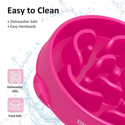 YINEYA Slow Feeder Dog Bowl Anti Gulping Healthy Eating Dog Slow Food Feeding Pet Bowl Slow Eating Healthy Design for Large Size Dogs (Rosered)