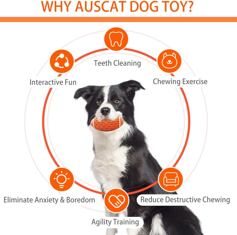 AUSCAT Dog Rugby Ball, Squeaky Dog Ball for Medium Large Dogs, Dog Rugby Ball Toy, Orange, Large,5.5"/14 cm