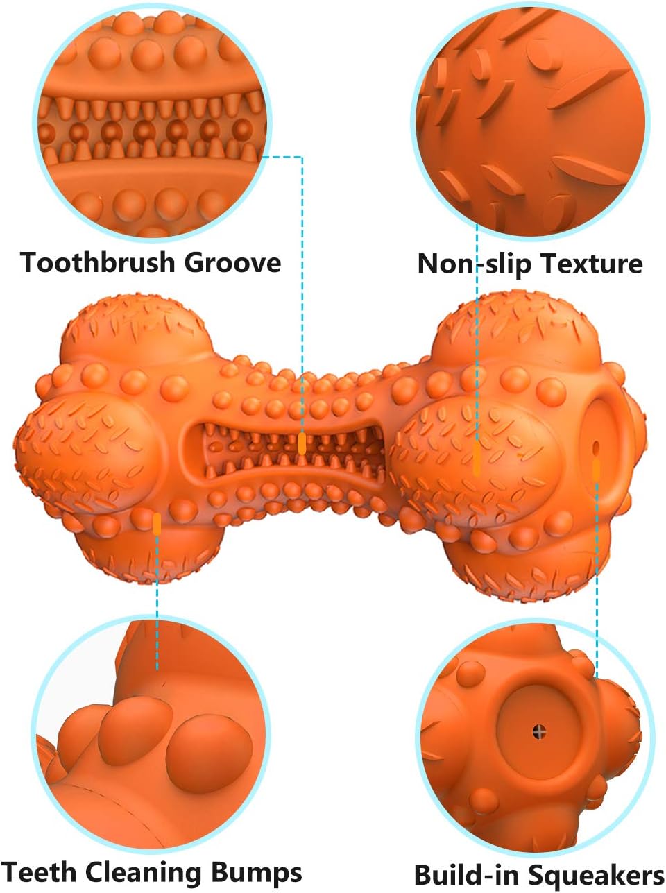 SCHITEC 2 Pack Dog Chew Toy, Indestructible Tough Squeaky Pet Chew Toy for Aggressive Chewers, Durable Natural Rubber Bone with Toothbrush, Large Medium Breed Teeth Cleaning Care