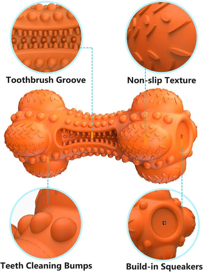 SCHITEC 2 Pack Dog Chew Toy, Indestructible Tough Squeaky Pet Chew Toy for Aggressive Chewers, Durable Natural Rubber Bone with Toothbrush, Large Medium Breed Teeth Cleaning Care