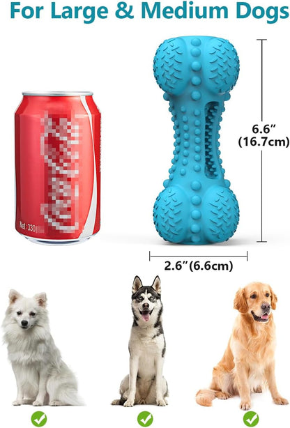 SCHITEC 2 Pack Dog Chew Toy, Indestructible Tough Squeaky Pet Chew Toy for Aggressive Chewers, Durable Natural Rubber Bone with Toothbrush, Large Medium Breed Teeth Cleaning Care