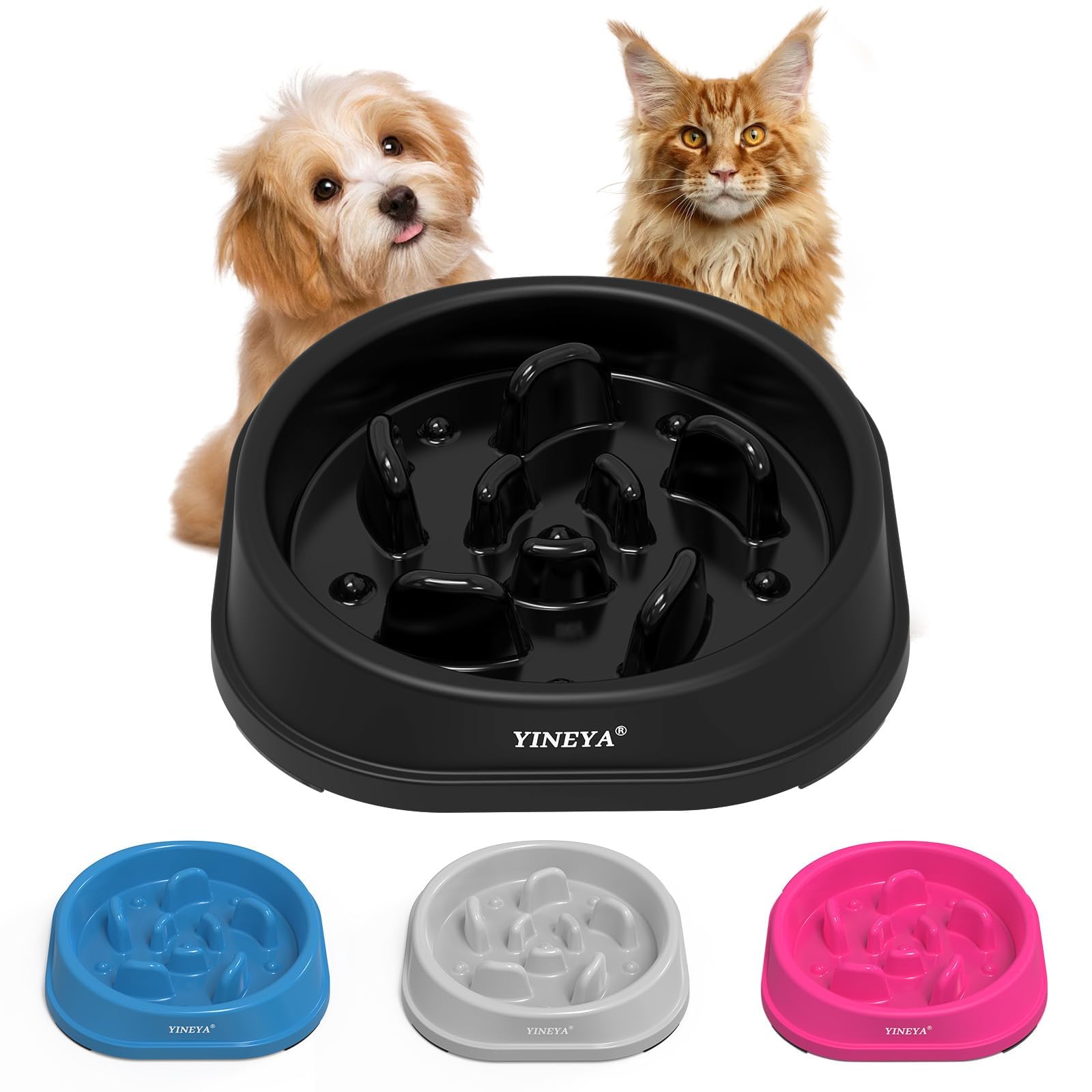 YINEYA Slow Feeder Dog Bowl Anti Gulping Healthy Eating Dog Slow Food Feeding Pet Bowl Slow Eating Healthy Design for Large Size Dogs (Rosered)