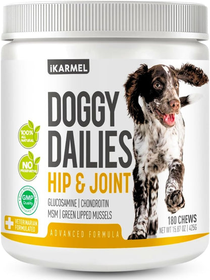 Joint Supplements for Dogs | Hip and Joint Care | with Glucosamine, Chondroitin, and Green-Lipped Mussels | Puppy to Senior Dog Treats for Stiff Joints (180 Chews)