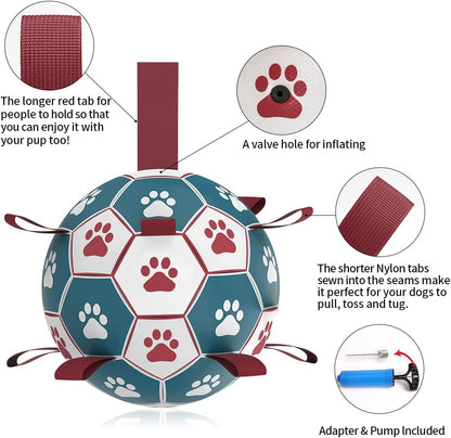 HETOO Dog Soccer Ball, Interactive Dog Toys for Tug of War, Water Toy, Durable Balls for Small & Medium Blue Red (6 inch)