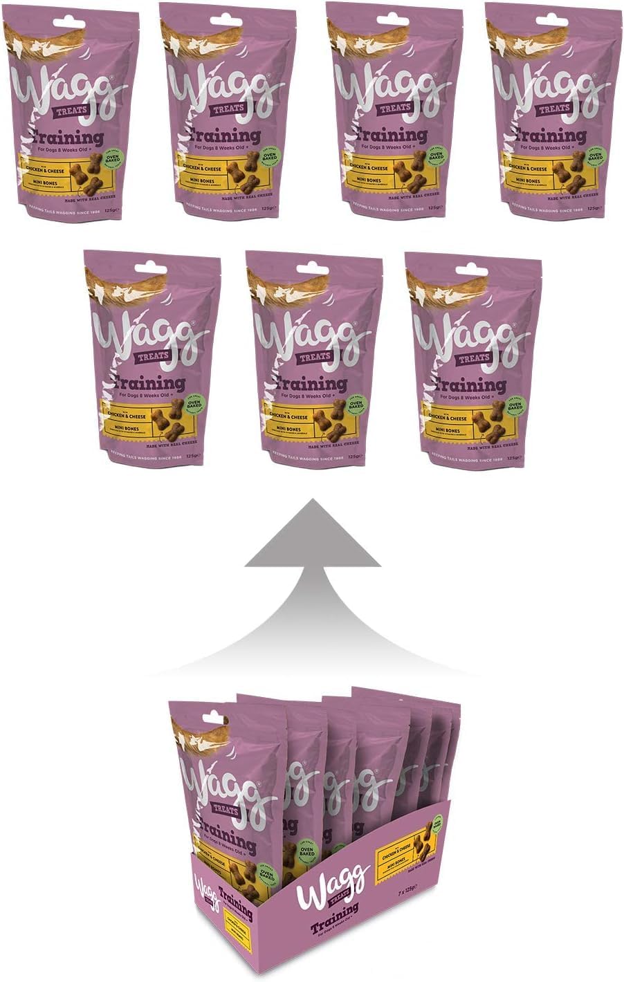 Wagg Training Mini Bones Chicken & Cheese Dog Treats 125g (Pack of 7) - Oven Baked