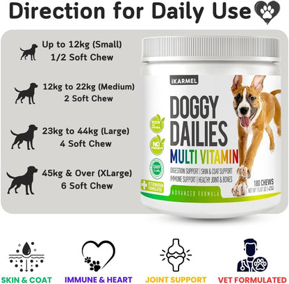 Doggy Dailies | Vitamins Supplements For Dogs | Skin & Coat | Probiotics + Joint Support 24 Vitamins & Minerals puppy to Senior Multivitamin