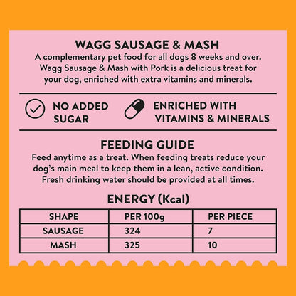 Wagg Sausage & Mash Tasty Bites Pork & Potato Dog Treats 125g (Pack of 7) - Oven Baked