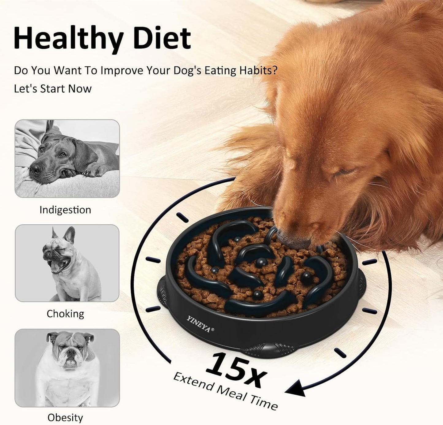 YINEYA 4 Cups Slow Feeder Dog Bowls Large Breed, Anti-Choking Pet Supplies, Maze Dog Food Bowl, Puzzle Feeder That Slow Down Eating