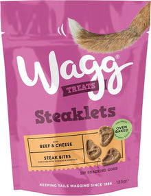 Wagg Steaklets Steak Bites Beef & Cheese Dog Treats 125g (Pack of 7) - Oven Baked