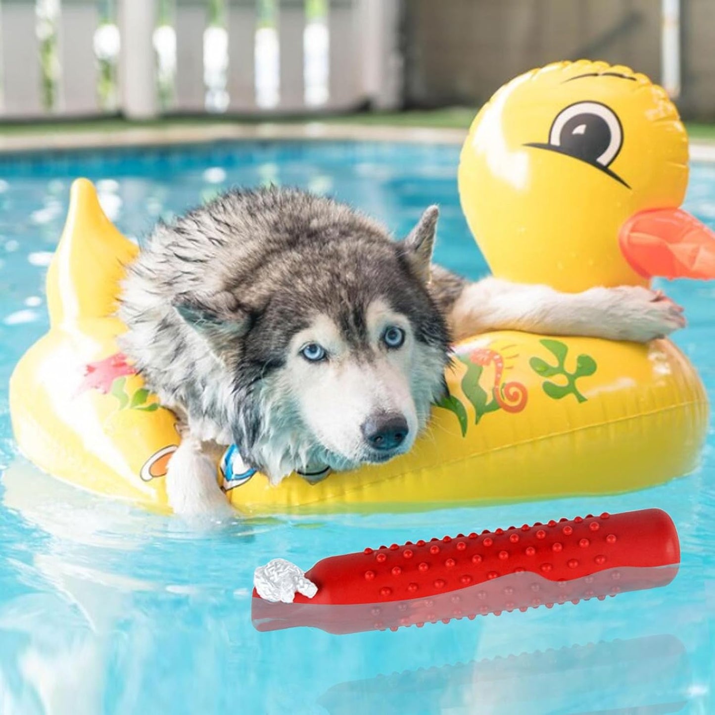 Dog Toy for Destructive Chewers - Durable Floating Chew Stick, Tough Rubber & Waterproof for Swimming, Fetch Training, Bright Red Sink-Free Pool Dog Stick Toys