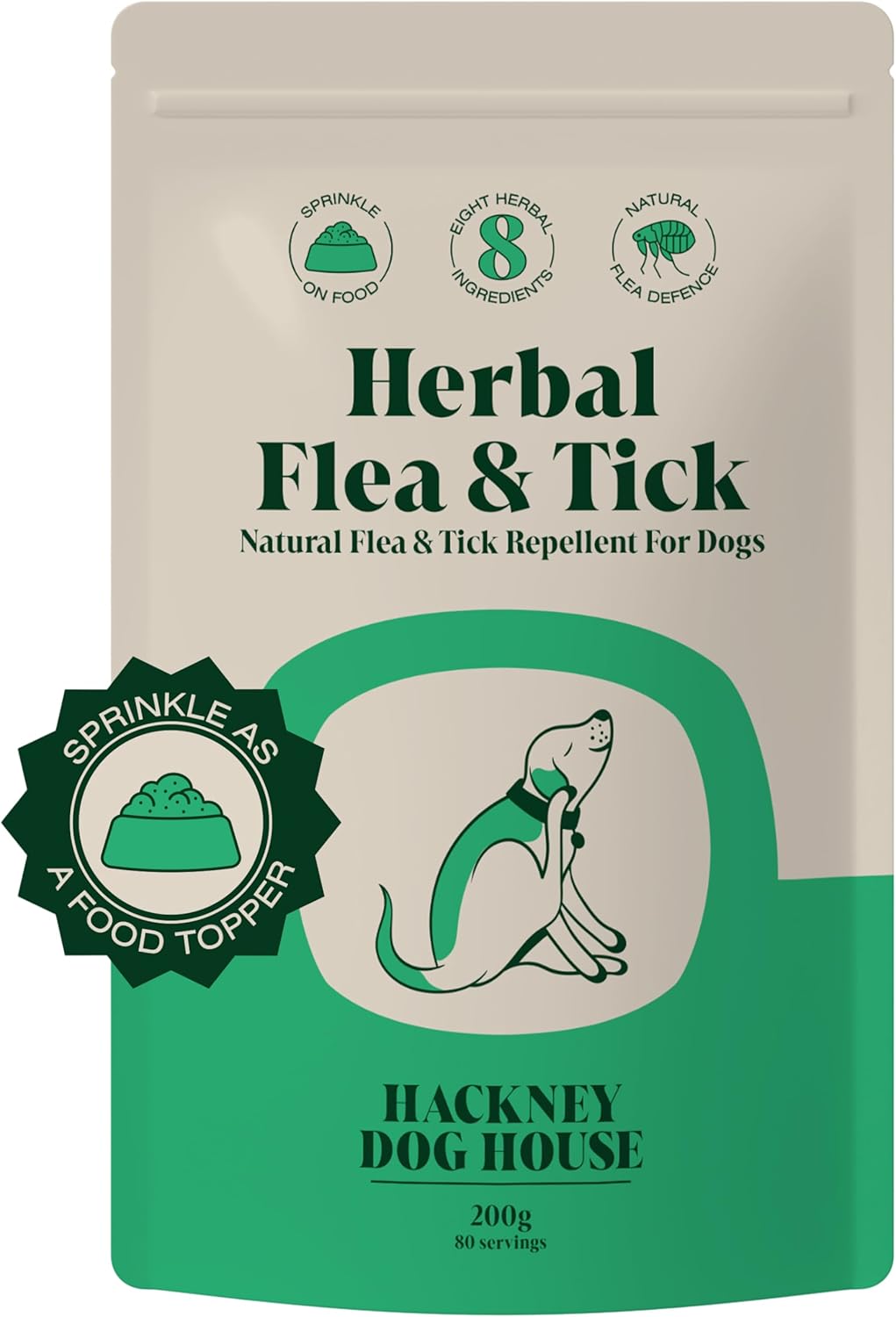 Natural Flea & Tick for Dogs | Effective Powdered Flea Repellent | Food Supplement | 200 grams | 80 Daily Servings | Hackney Dog House
