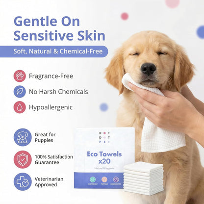 Eco Dog Towels for Drying Dogs (20 Pack) - Natural Fibre, Super-Absorbent Dog Drying Towels - Plastic-Free & Skin-Kind - Dog Cleaning Wipes Ideal for Muddy Walks, Wet Dogs & Bath Time