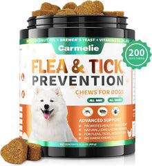 Carmelie Flea and Tick Chewables for Dogs - 200 Soft Chews Natural Dog Flea and Tick Prevention Chews - Oral Flea Supplement for Dogs, Puppy Flea Prevention - Chicken Flavor