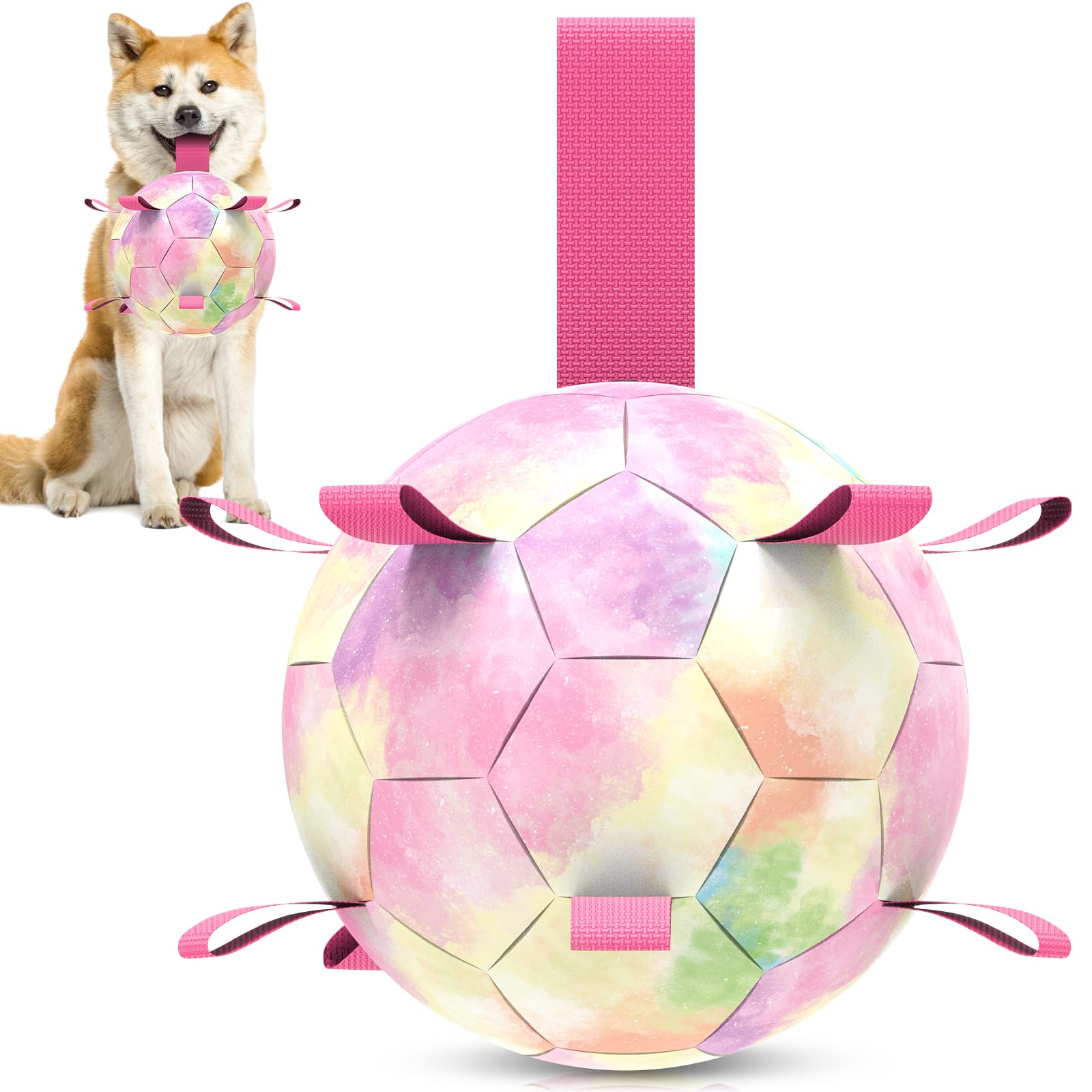 HETOO Dog Soccer Ball, Interactive Dog Toys for Doggies, Durable Dog Balls for Small & Medium Dogs Red White (6 inch)