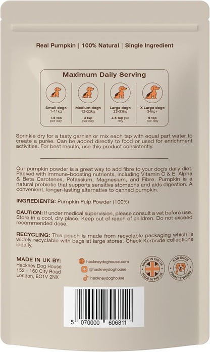 Pumpkin Powder for Dogs (225 grams) | Create Natural Pumpkin Purée | UK Canned Pumpkin Alternative | High Fibre Topper (30 Daily Servings) | Hackney Dog House
