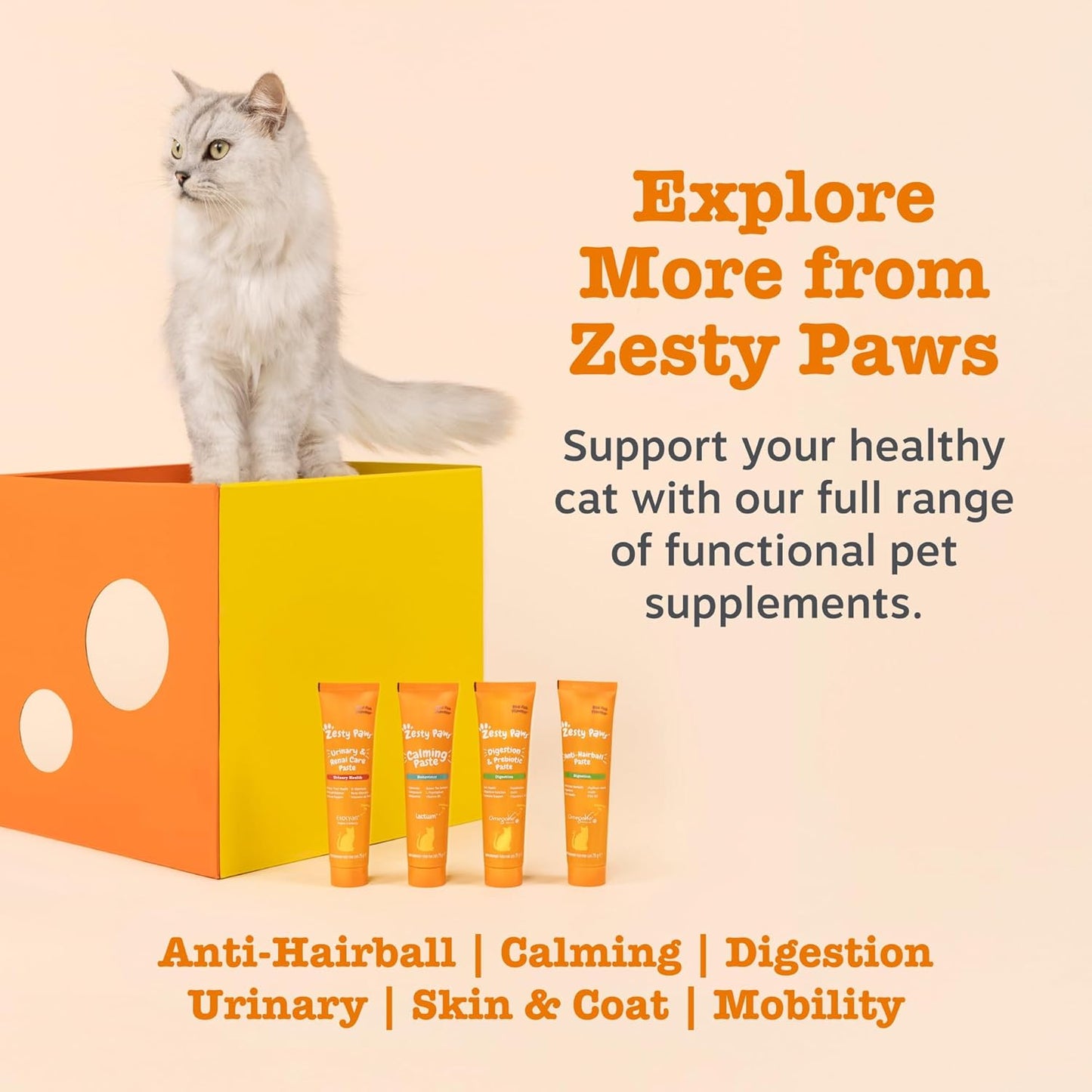 Zesty Paws Calming Paste for Cats | Supports Calmness, Composure and Relaxation | Contains Vitamin B1, Lactium, L-Theanine from Green Tea Extract, L-Tryptophan | Real Fish Flavour | 75g