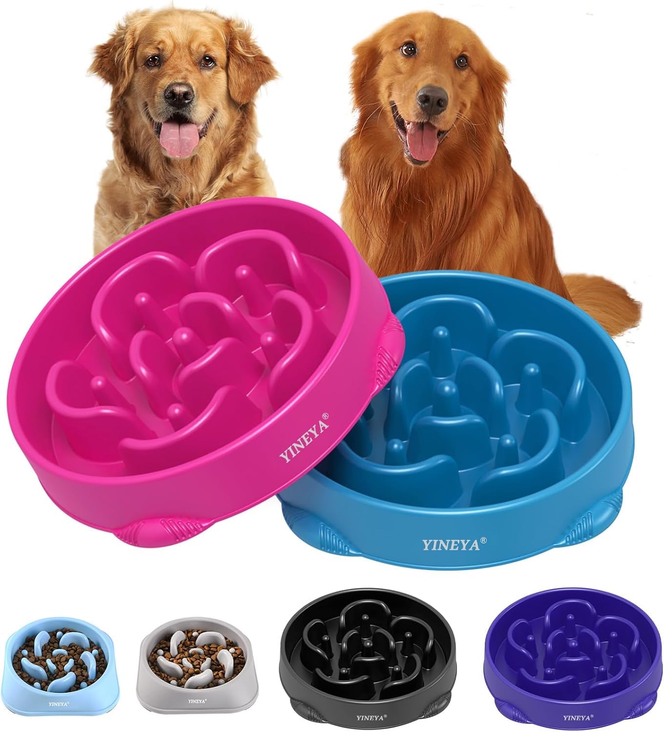 YINEYA 4 Cups Slow Feeder Dog Bowls Large Breed, Anti-Choking Pet Supplies, Maze Dog Food Bowl, Puzzle Feeder That Slow Down Eating
